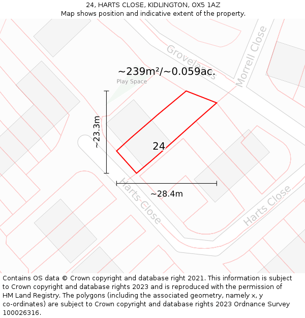 24, HARTS CLOSE, KIDLINGTON, OX5 1AZ: Plot and title map
