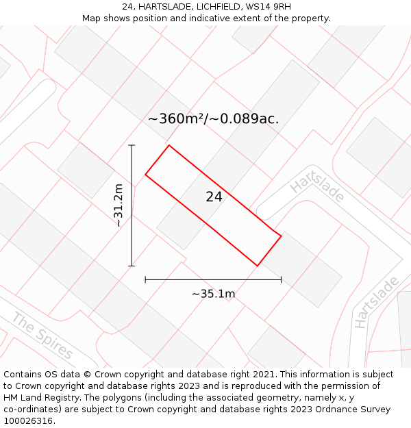 24, HARTSLADE, LICHFIELD, WS14 9RH: Plot and title map
