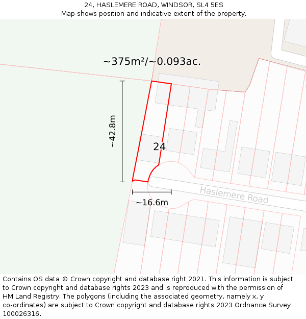 24, HASLEMERE ROAD, WINDSOR, SL4 5ES: Plot and title map