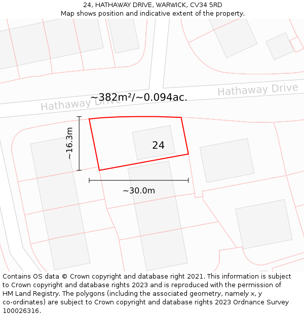 24, HATHAWAY DRIVE, WARWICK, CV34 5RD: Plot and title map