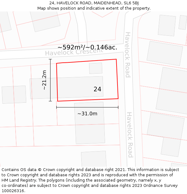 24, HAVELOCK ROAD, MAIDENHEAD, SL6 5BJ: Plot and title map