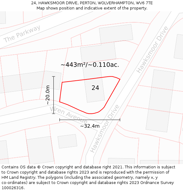 24, HAWKSMOOR DRIVE, PERTON, WOLVERHAMPTON, WV6 7TE: Plot and title map