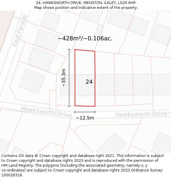 24, HAWKSWORTH DRIVE, MENSTON, ILKLEY, LS29 6HP: Plot and title map