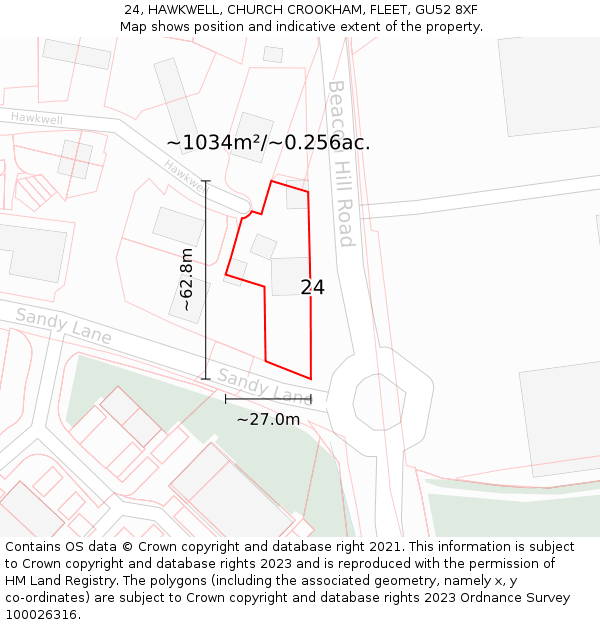 24, HAWKWELL, CHURCH CROOKHAM, FLEET, GU52 8XF: Plot and title map