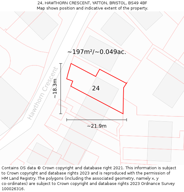 24, HAWTHORN CRESCENT, YATTON, BRISTOL, BS49 4BF: Plot and title map