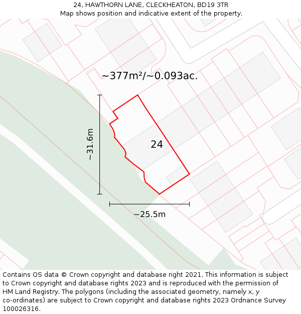 24, HAWTHORN LANE, CLECKHEATON, BD19 3TR: Plot and title map