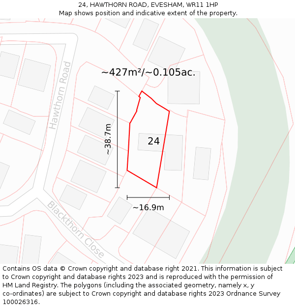 24, HAWTHORN ROAD, EVESHAM, WR11 1HP: Plot and title map