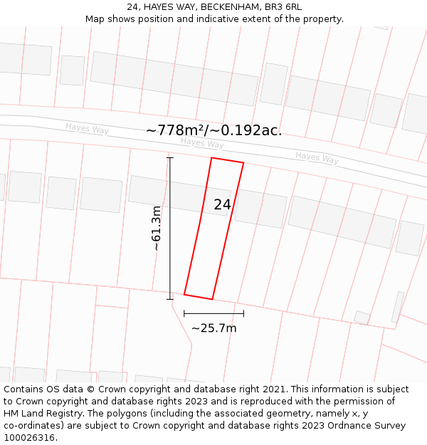 24, HAYES WAY, BECKENHAM, BR3 6RL: Plot and title map