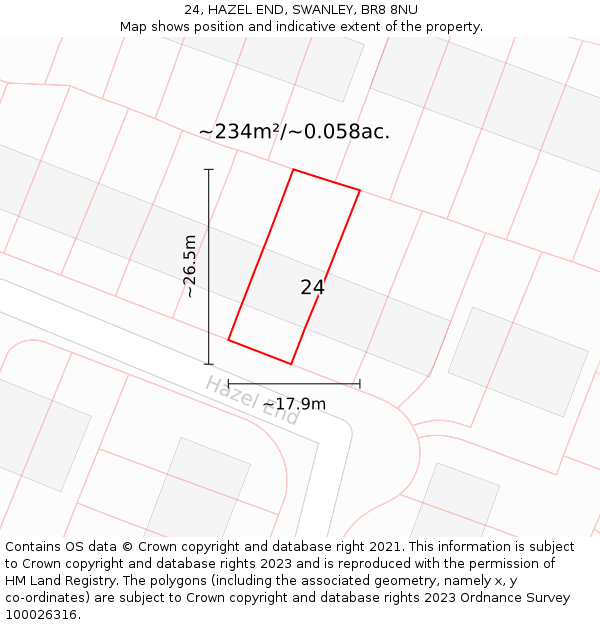 24, HAZEL END, SWANLEY, BR8 8NU: Plot and title map