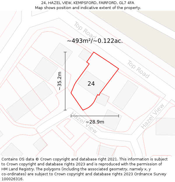 24, HAZEL VIEW, KEMPSFORD, FAIRFORD, GL7 4FA: Plot and title map