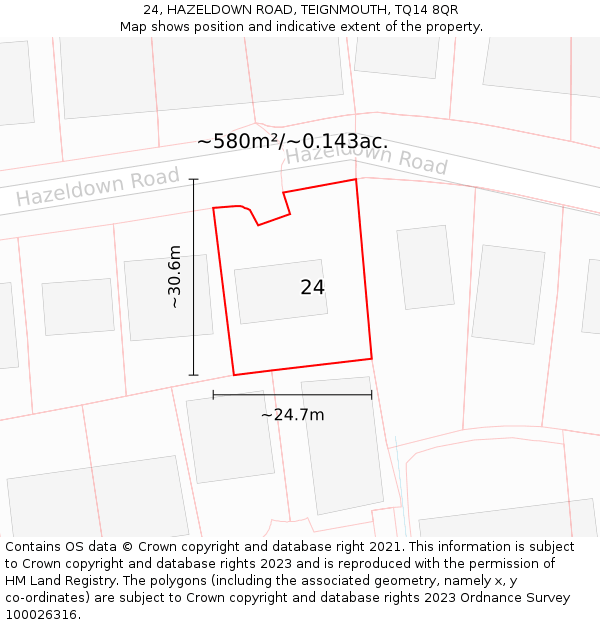 24, HAZELDOWN ROAD, TEIGNMOUTH, TQ14 8QR: Plot and title map