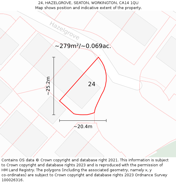24, HAZELGROVE, SEATON, WORKINGTON, CA14 1QU: Plot and title map
