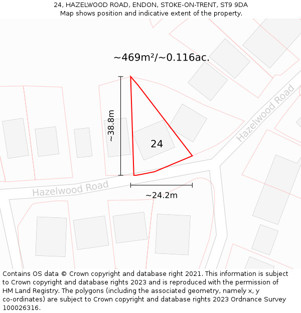 24, HAZELWOOD ROAD, ENDON, STOKE-ON-TRENT, ST9 9DA: Plot and title map