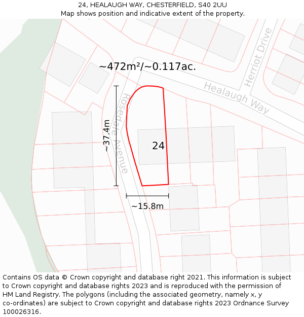 24, HEALAUGH WAY, CHESTERFIELD, S40 2UU: Plot and title map