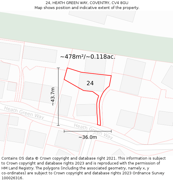 24, HEATH GREEN WAY, COVENTRY, CV4 8GU: Plot and title map