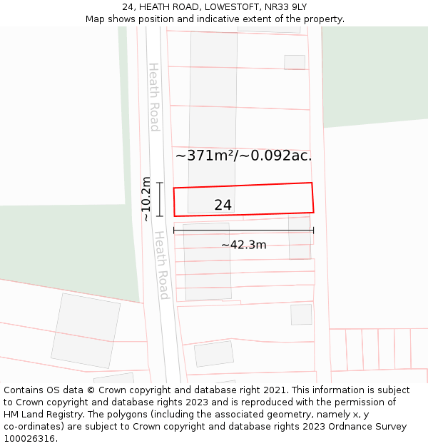 24, HEATH ROAD, LOWESTOFT, NR33 9LY: Plot and title map
