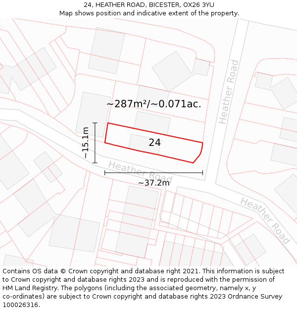 24, HEATHER ROAD, BICESTER, OX26 3YU: Plot and title map
