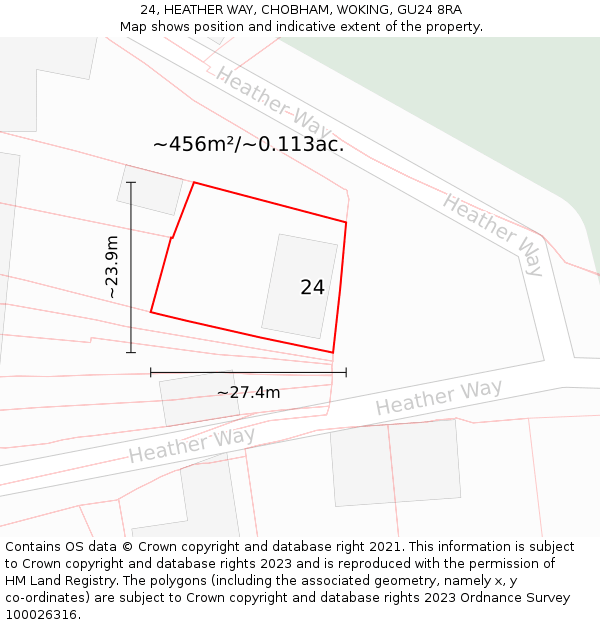 24, HEATHER WAY, CHOBHAM, WOKING, GU24 8RA: Plot and title map