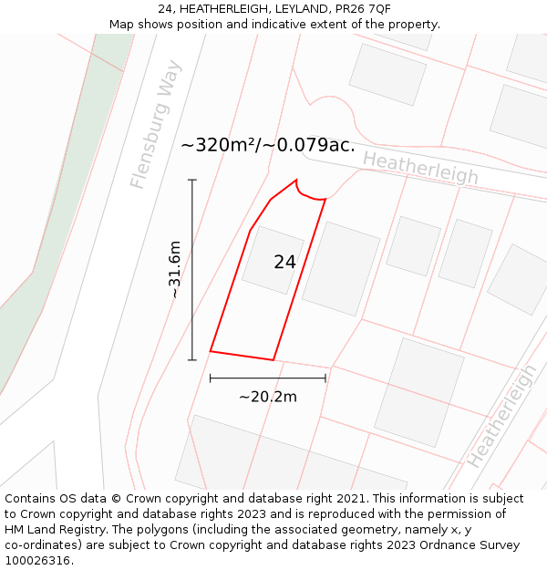 24, HEATHERLEIGH, LEYLAND, PR26 7QF: Plot and title map