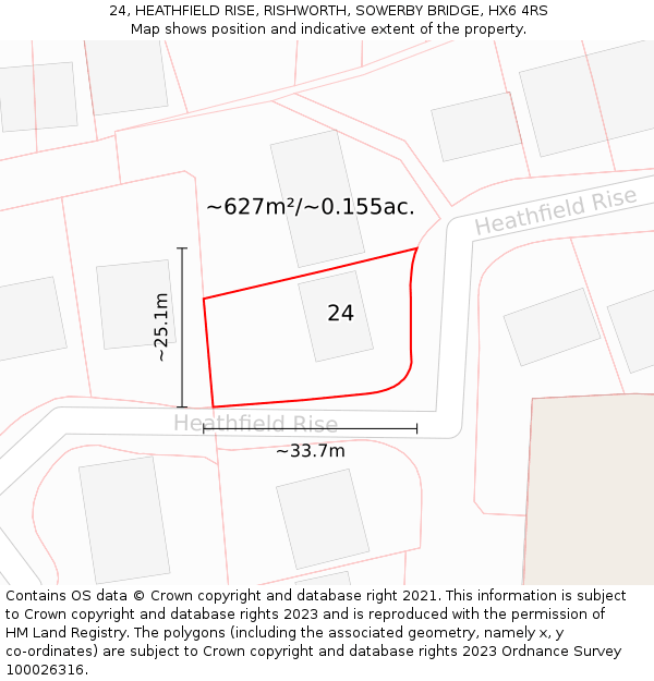 24, HEATHFIELD RISE, RISHWORTH, SOWERBY BRIDGE, HX6 4RS: Plot and title map