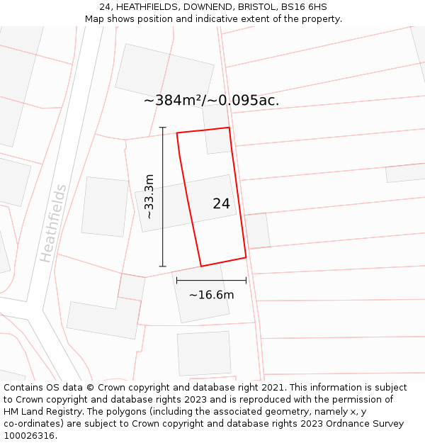 24, HEATHFIELDS, DOWNEND, BRISTOL, BS16 6HS: Plot and title map