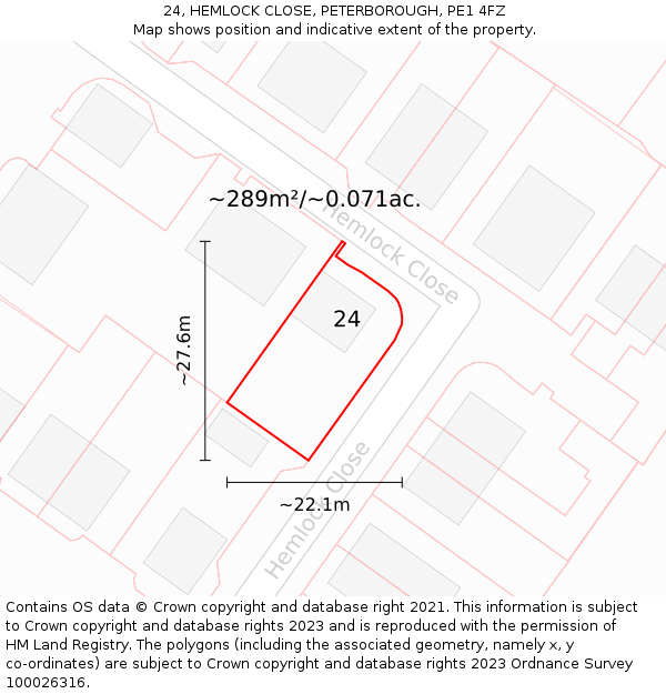 24, HEMLOCK CLOSE, PETERBOROUGH, PE1 4FZ: Plot and title map