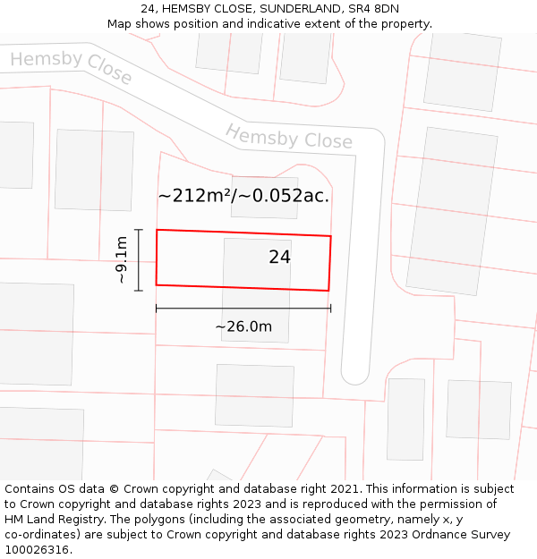 24, HEMSBY CLOSE, SUNDERLAND, SR4 8DN: Plot and title map