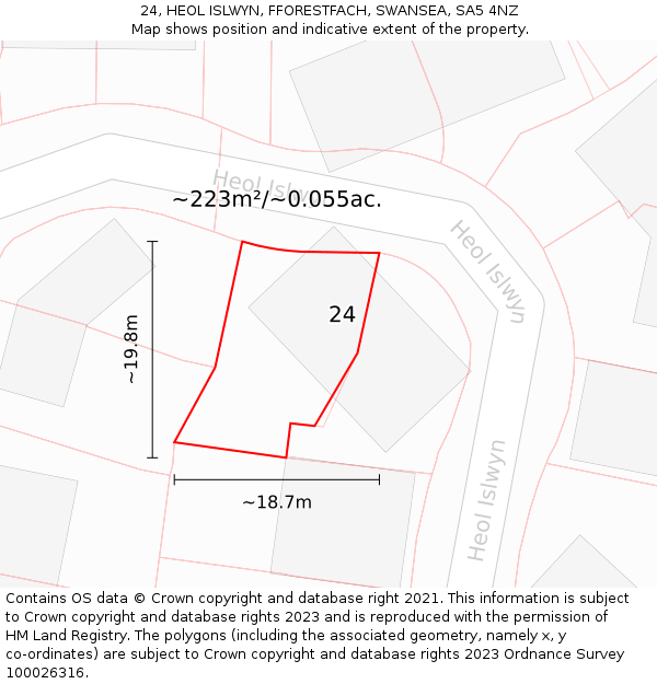 24, HEOL ISLWYN, FFORESTFACH, SWANSEA, SA5 4NZ: Plot and title map