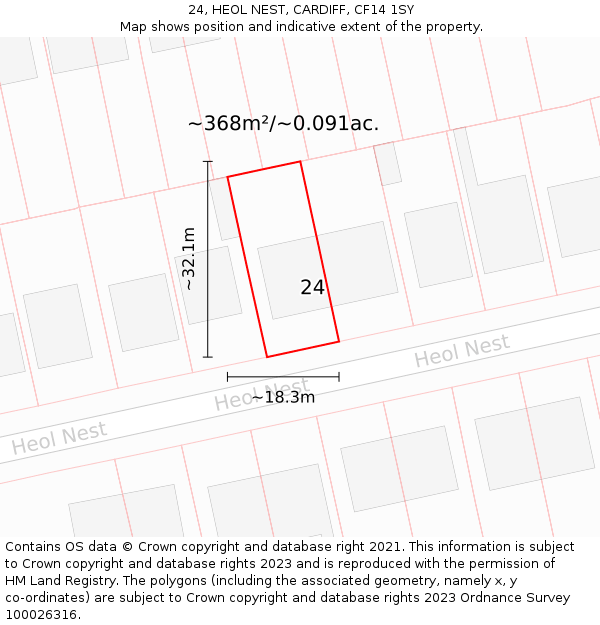 24, HEOL NEST, CARDIFF, CF14 1SY: Plot and title map