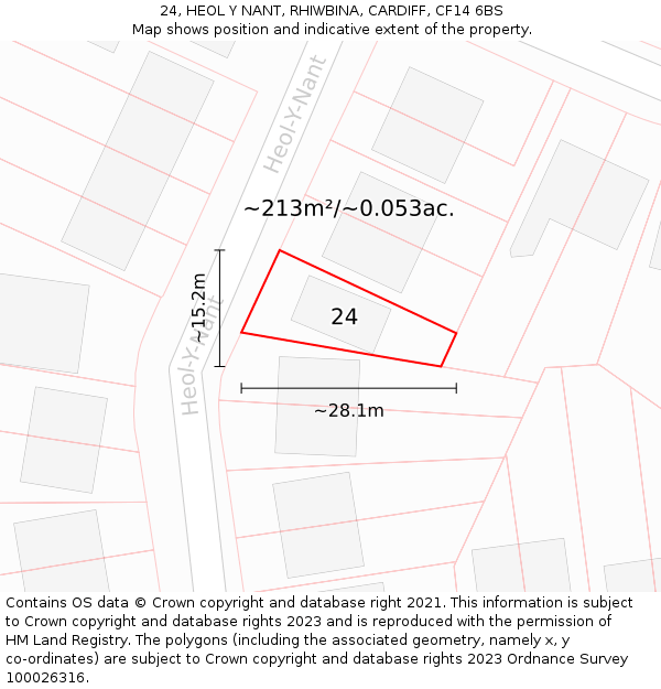 24, HEOL Y NANT, RHIWBINA, CARDIFF, CF14 6BS: Plot and title map