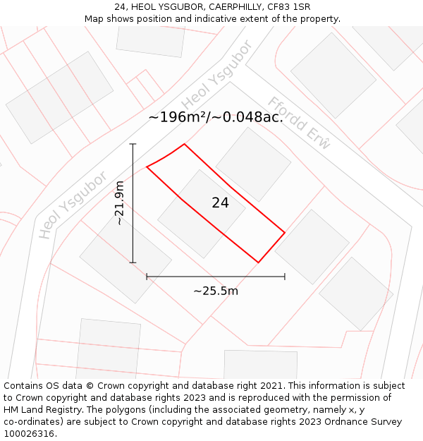 24, HEOL YSGUBOR, CAERPHILLY, CF83 1SR: Plot and title map