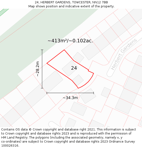 24, HERBERT GARDENS, TOWCESTER, NN12 7BB: Plot and title map