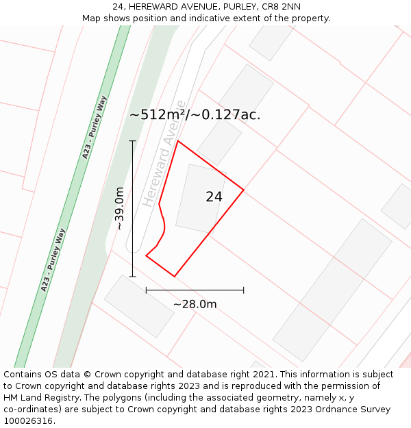 24, HEREWARD AVENUE, PURLEY, CR8 2NN: Plot and title map