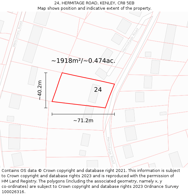 24, HERMITAGE ROAD, KENLEY, CR8 5EB: Plot and title map