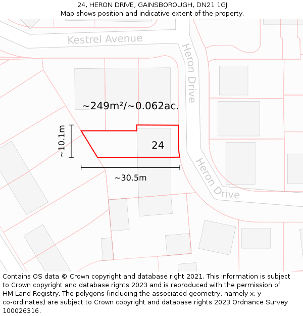 24, HERON DRIVE, GAINSBOROUGH, DN21 1GJ: Plot and title map
