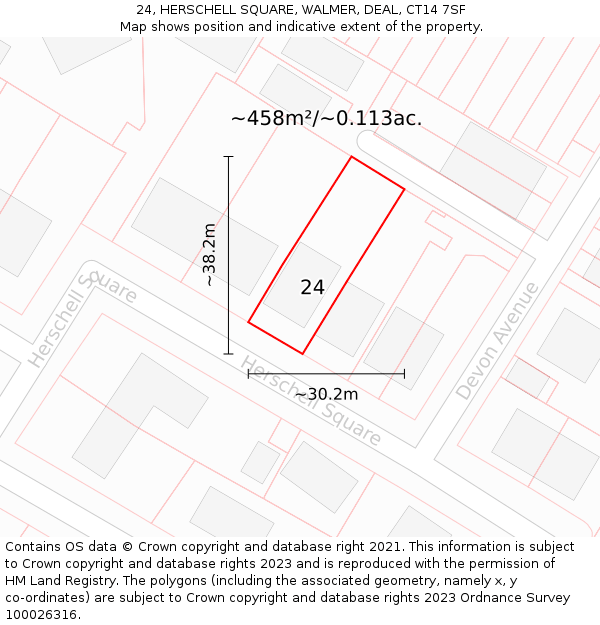 24, HERSCHELL SQUARE, WALMER, DEAL, CT14 7SF: Plot and title map