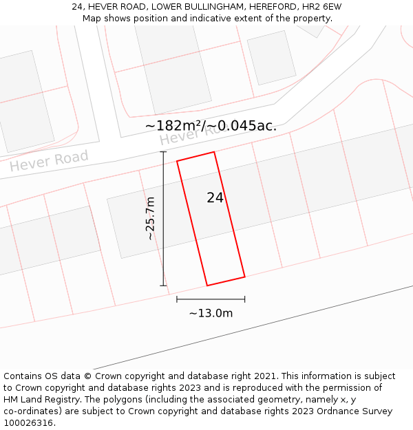 24, HEVER ROAD, LOWER BULLINGHAM, HEREFORD, HR2 6EW: Plot and title map