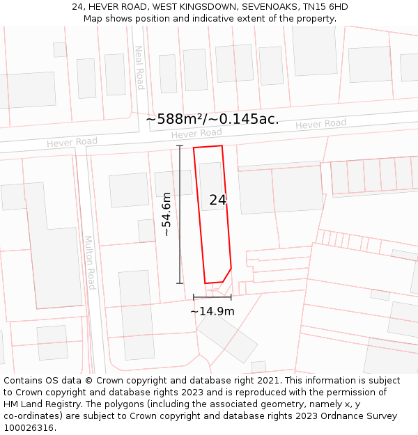 24, HEVER ROAD, WEST KINGSDOWN, SEVENOAKS, TN15 6HD: Plot and title map