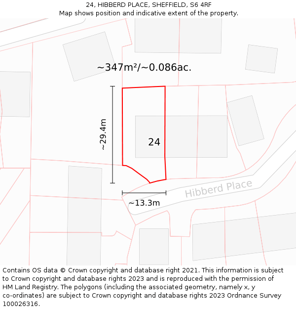 24, HIBBERD PLACE, SHEFFIELD, S6 4RF: Plot and title map