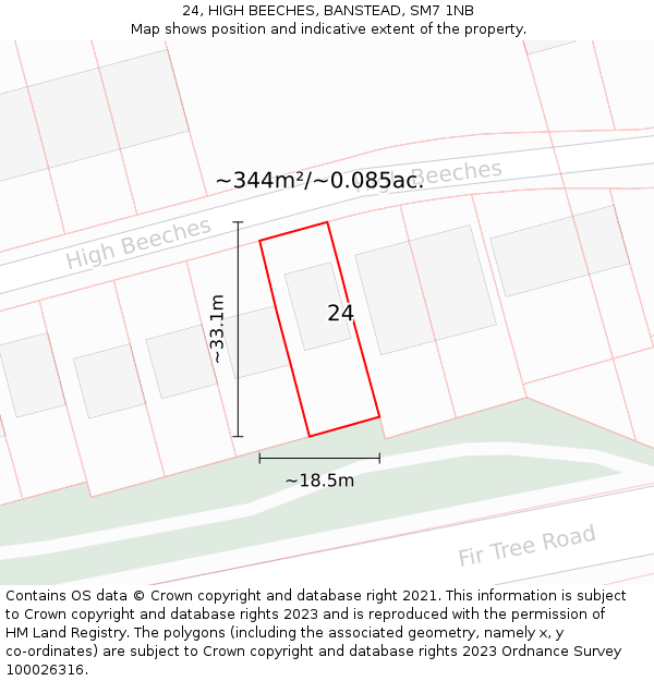 24, HIGH BEECHES, BANSTEAD, SM7 1NB: Plot and title map