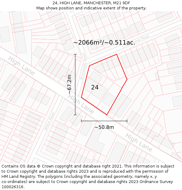 24, HIGH LANE, MANCHESTER, M21 9DF: Plot and title map