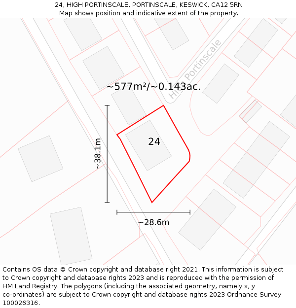 24, HIGH PORTINSCALE, PORTINSCALE, KESWICK, CA12 5RN: Plot and title map