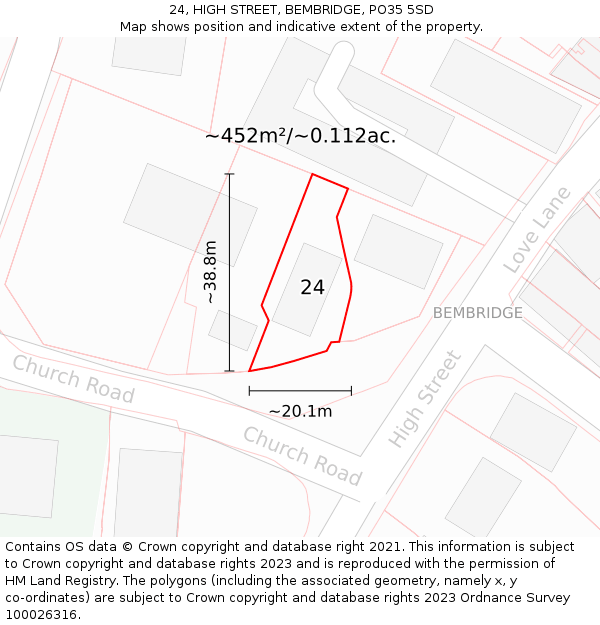 24, HIGH STREET, BEMBRIDGE, PO35 5SD: Plot and title map
