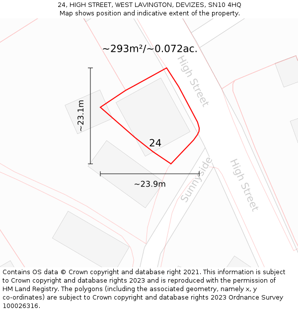24, HIGH STREET, WEST LAVINGTON, DEVIZES, SN10 4HQ: Plot and title map