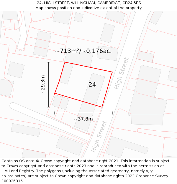 24, HIGH STREET, WILLINGHAM, CAMBRIDGE, CB24 5ES: Plot and title map