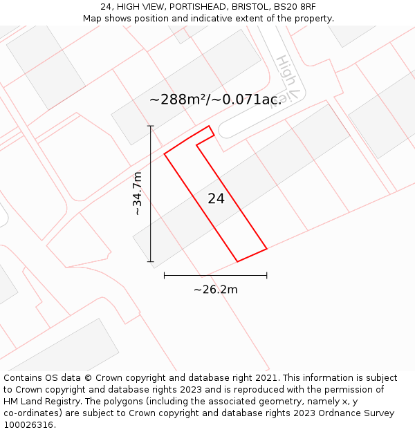 24, HIGH VIEW, PORTISHEAD, BRISTOL, BS20 8RF: Plot and title map