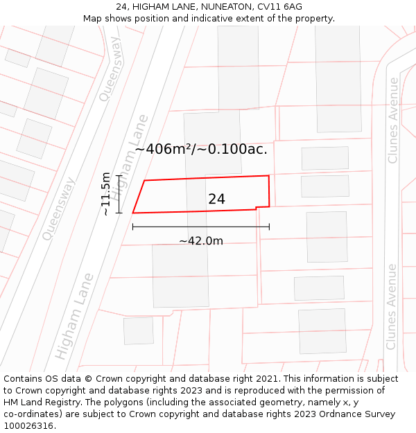 24, HIGHAM LANE, NUNEATON, CV11 6AG: Plot and title map