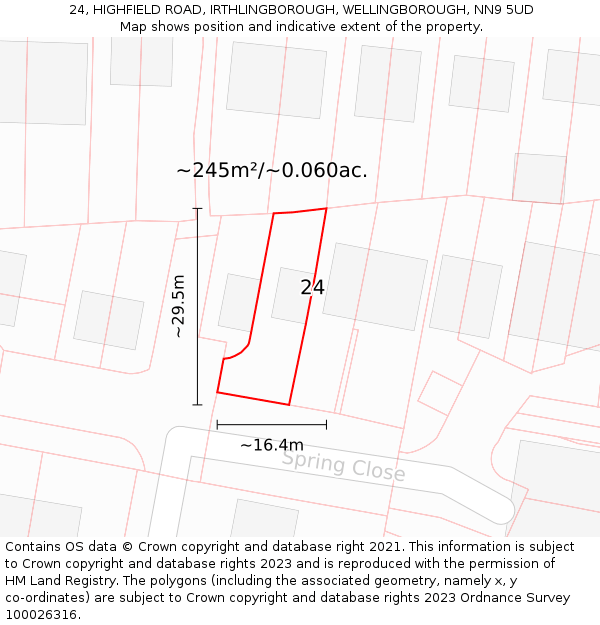 24, HIGHFIELD ROAD, IRTHLINGBOROUGH, WELLINGBOROUGH, NN9 5UD: Plot and title map