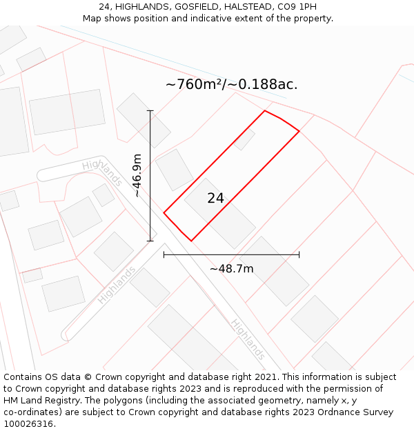 24, HIGHLANDS, GOSFIELD, HALSTEAD, CO9 1PH: Plot and title map