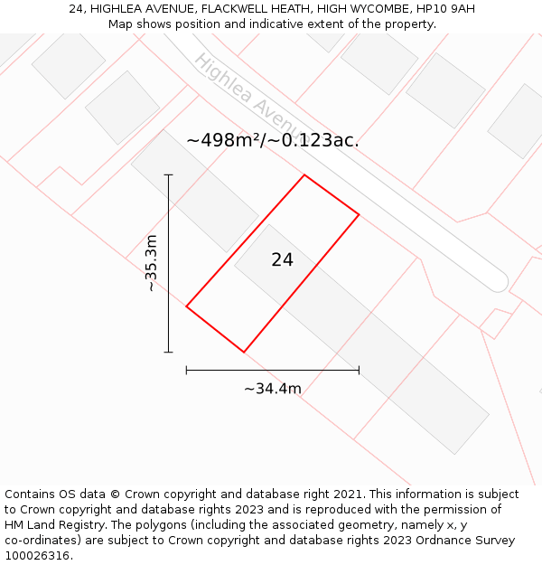 24, HIGHLEA AVENUE, FLACKWELL HEATH, HIGH WYCOMBE, HP10 9AH: Plot and title map